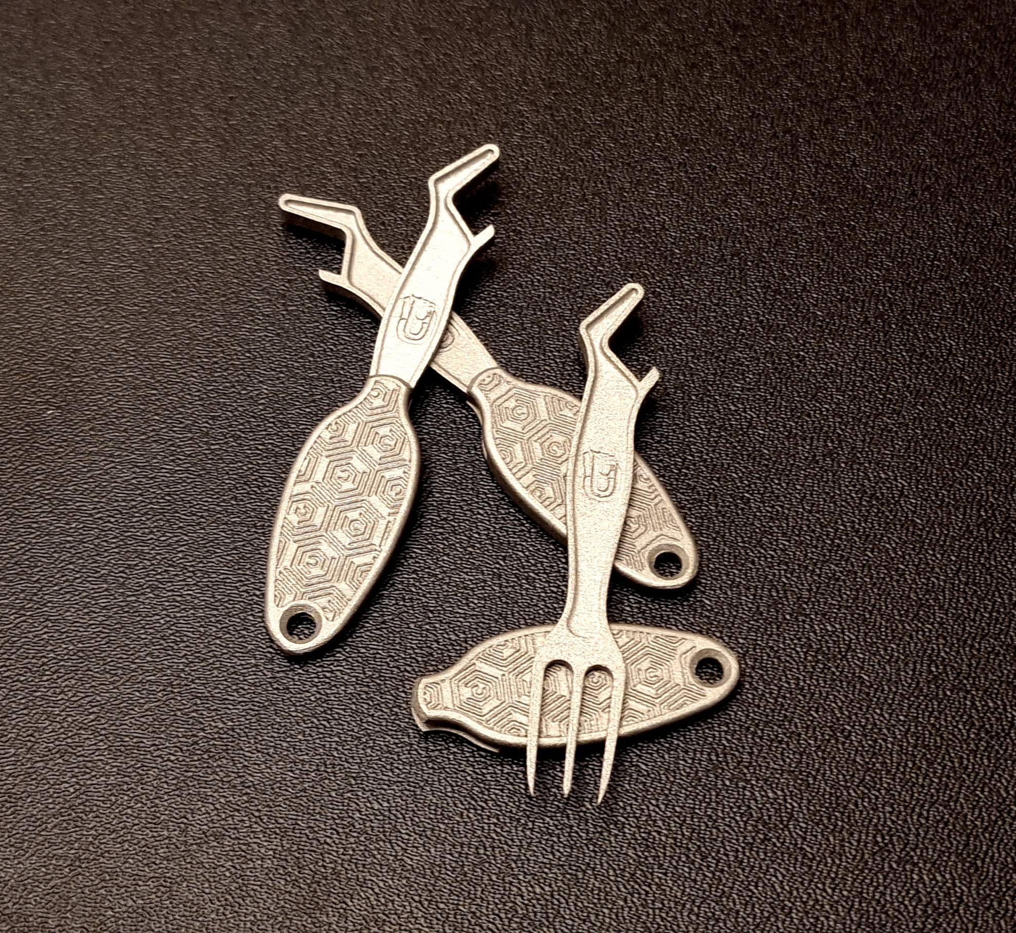 Titanium French Fry Fork & bottle opener "Feierabend" as a keyring